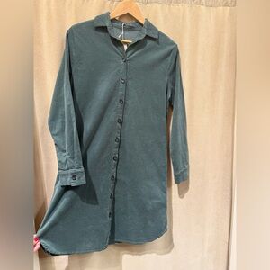 Cut Loose Corduroy Shirt Dress: Myrtle green